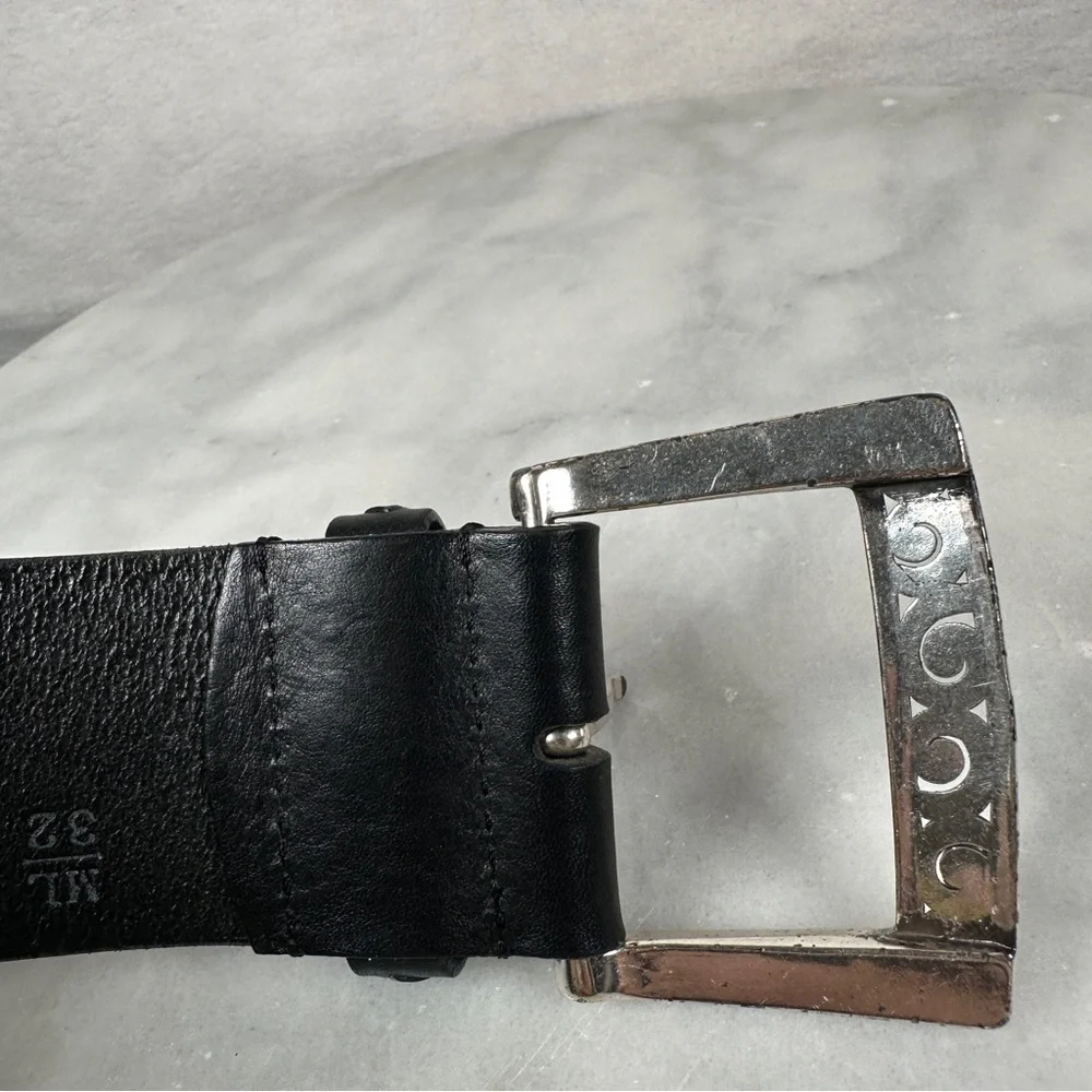 Brighton Black Leather‎ Belt Silver wide floral opera whipstitch bohemian biker